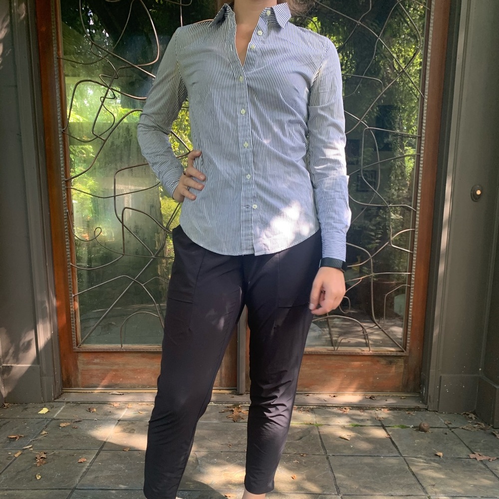 Gap navy and white button down, collared blouse